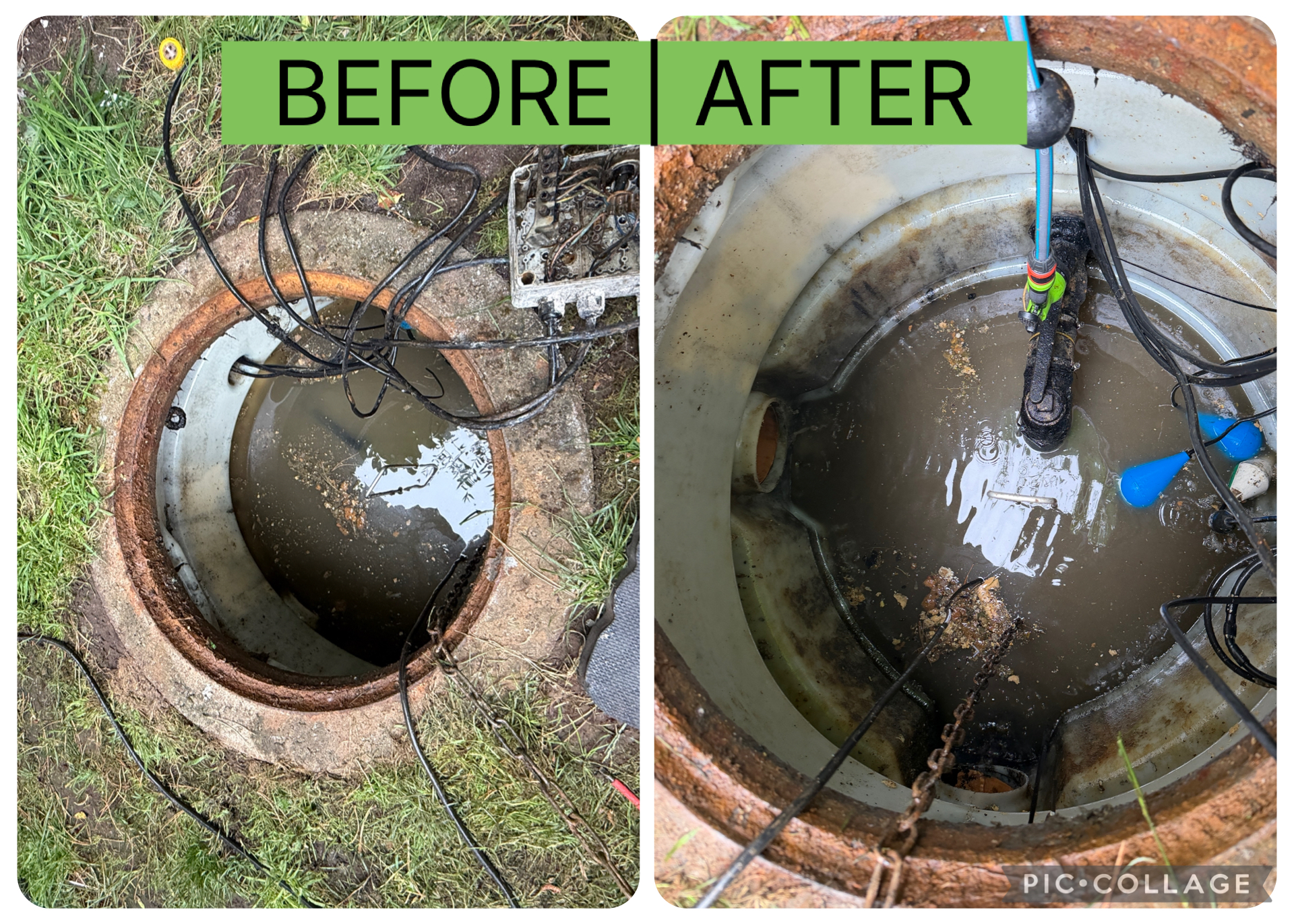 KSB sewage pump chamber before and after cleaning in Rutherglen Glasgow