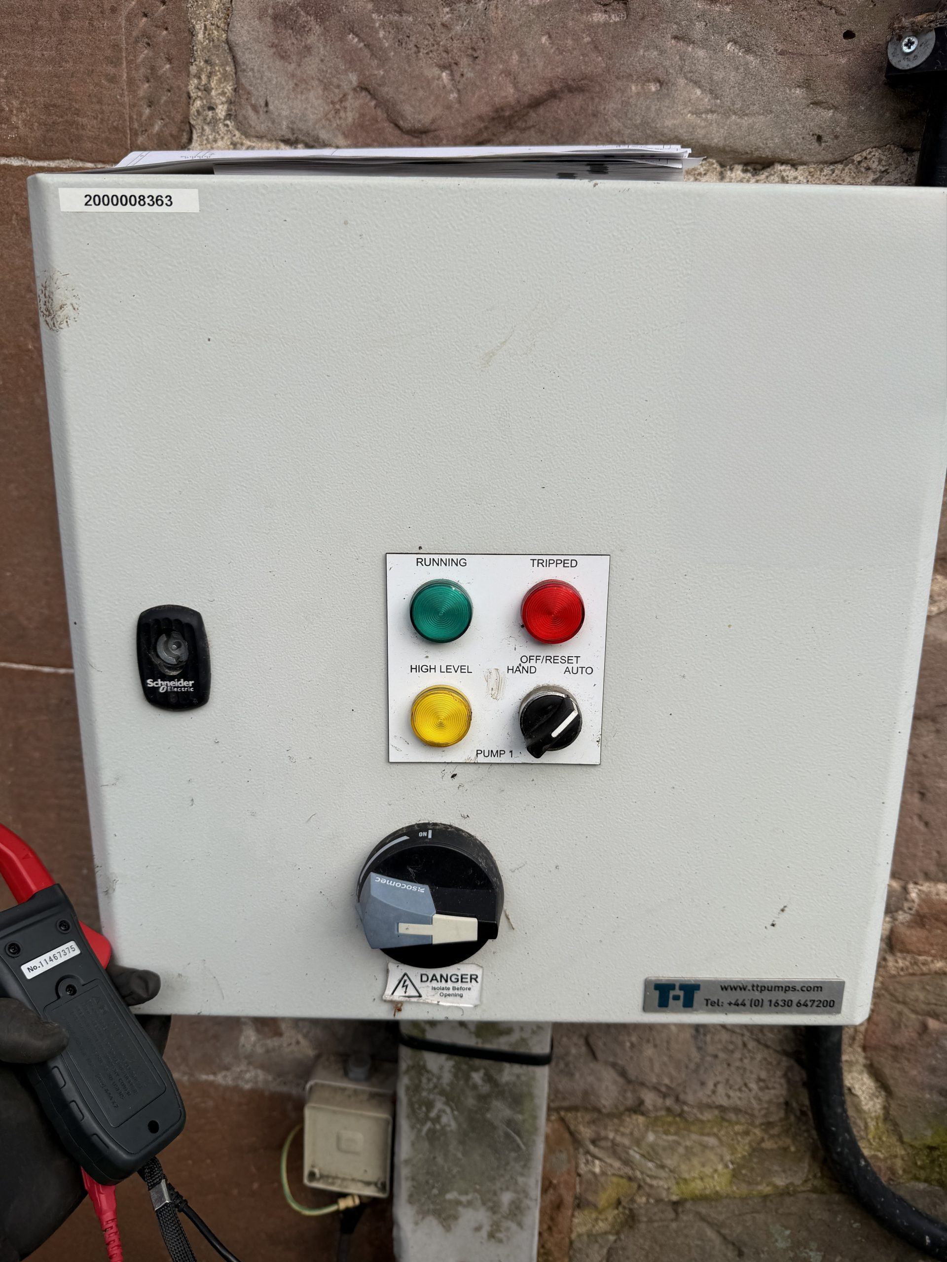 T-T Controls sewage pump control panel