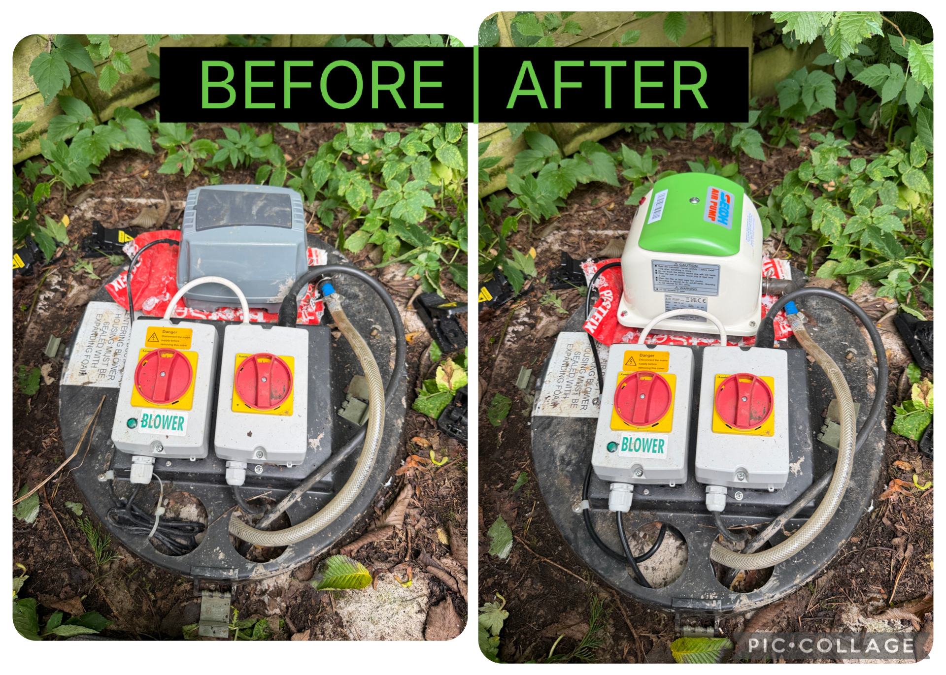 Failed air blower and new JDK 60 replacement on Clearwater E6 treatment plant