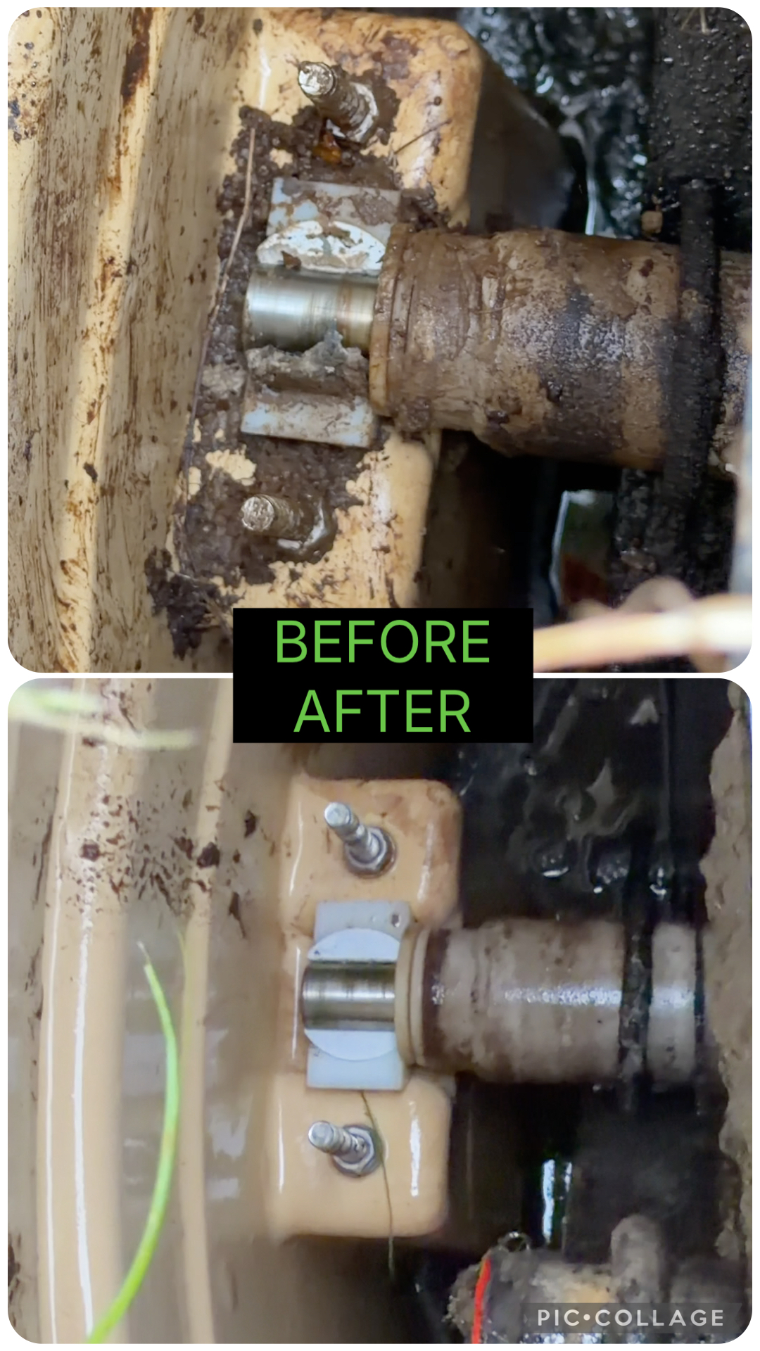 Klargester BA BioDisc drive-end bearing before and after cleaning and inspection during routine service in Strathaven
