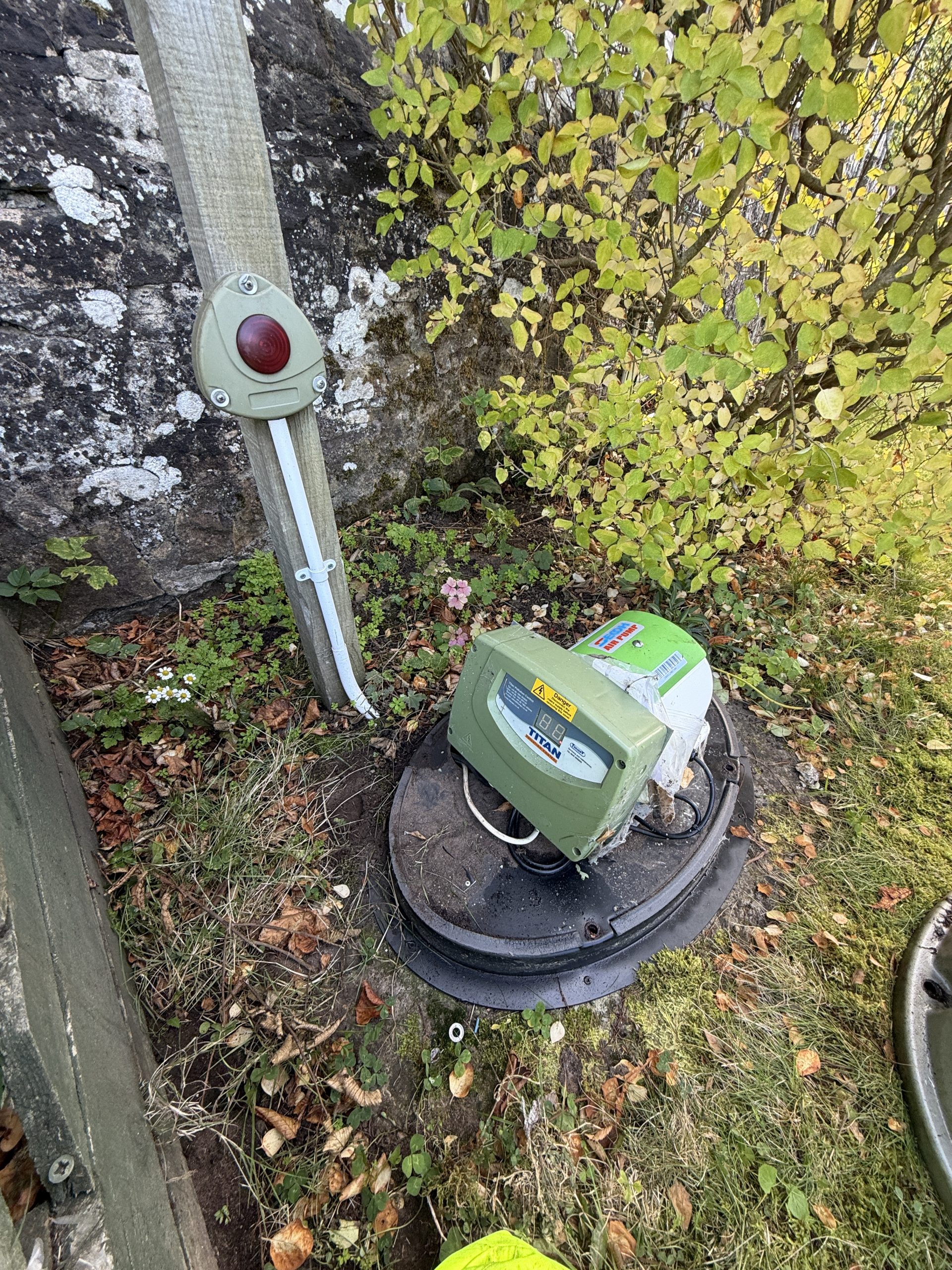 Klargester P6 BioTec blower housing inspected during SECOH JDK-60 air blower service in Cupar Fife