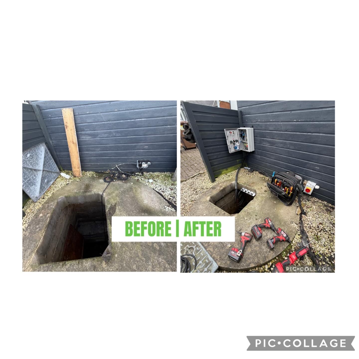 Before and after images of the dual pump control panel installation