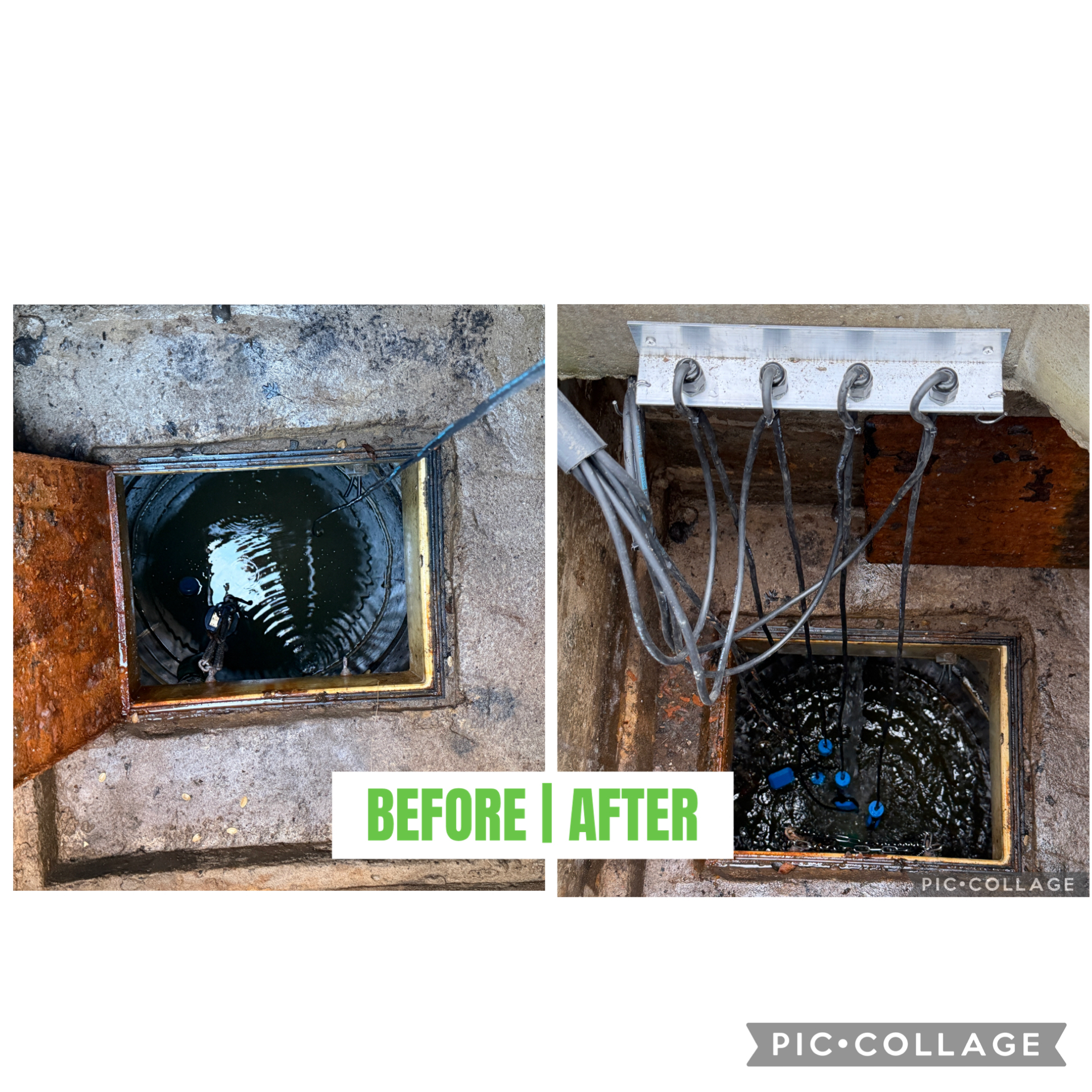 Before and after sewage pump chamber upgrade in Minishant