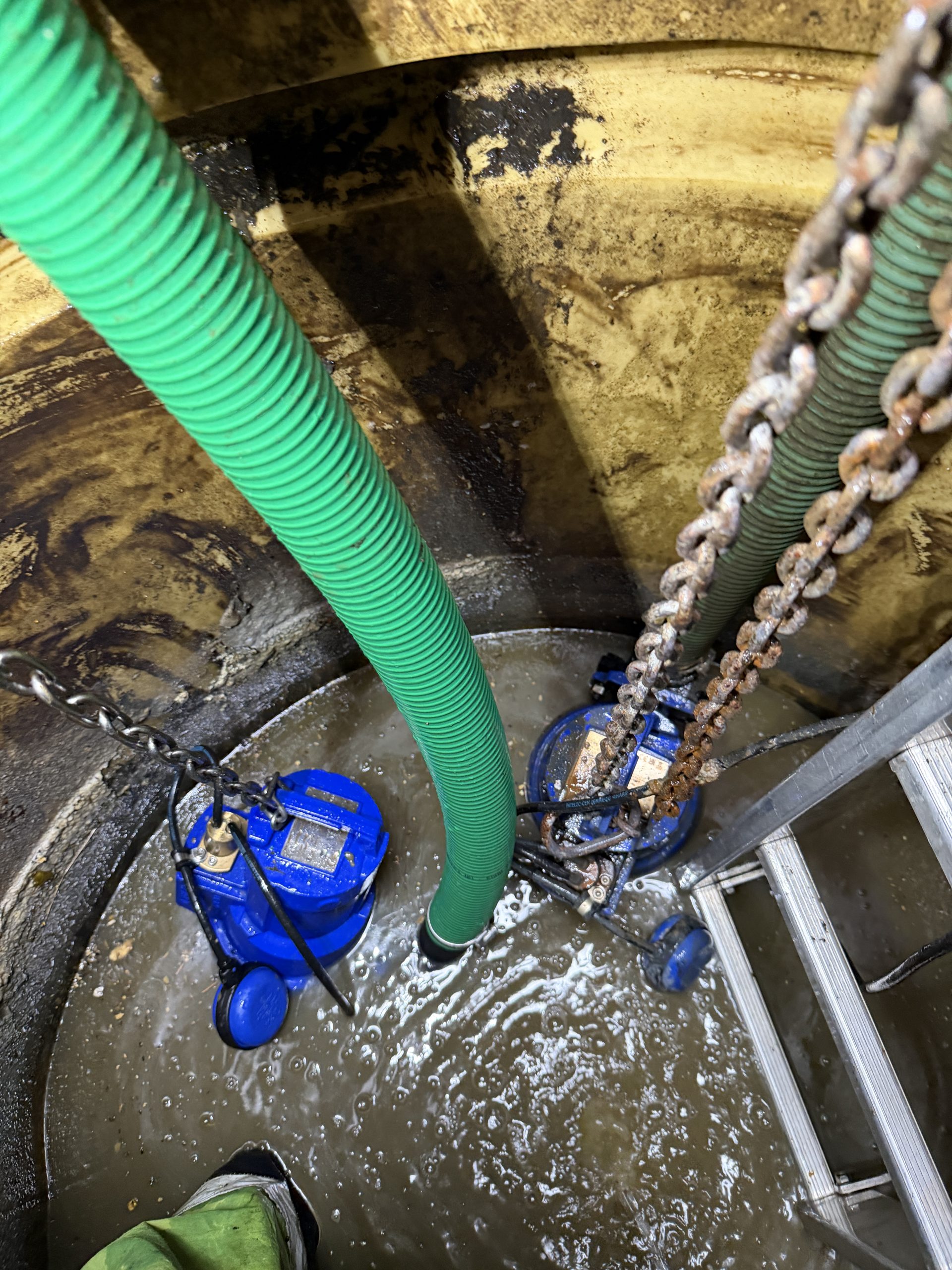 New dual sewage pumps installed with new float brackets and pipework